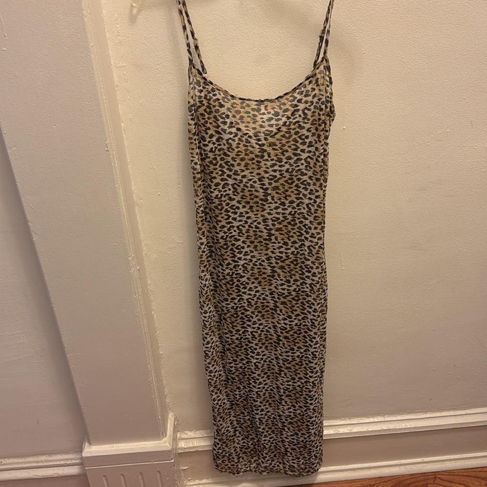 Sexy sheer Leopard Print Maxi Slip Dress